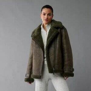 American Eagle Olive Green Oversized Shearling Biker Jacket NWT XXL